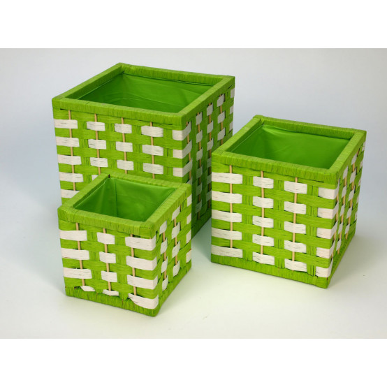Úložné boxy s výpletem z přírodního provázku v zelené barvě